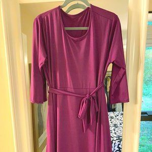 Plum Belted Maxi Dress with 3/4 sleeve - 1X